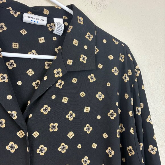 Covington Women’s Black Floral Geo Print Button Down Top Sz 20 Classic Casual - Picture 3 of 7